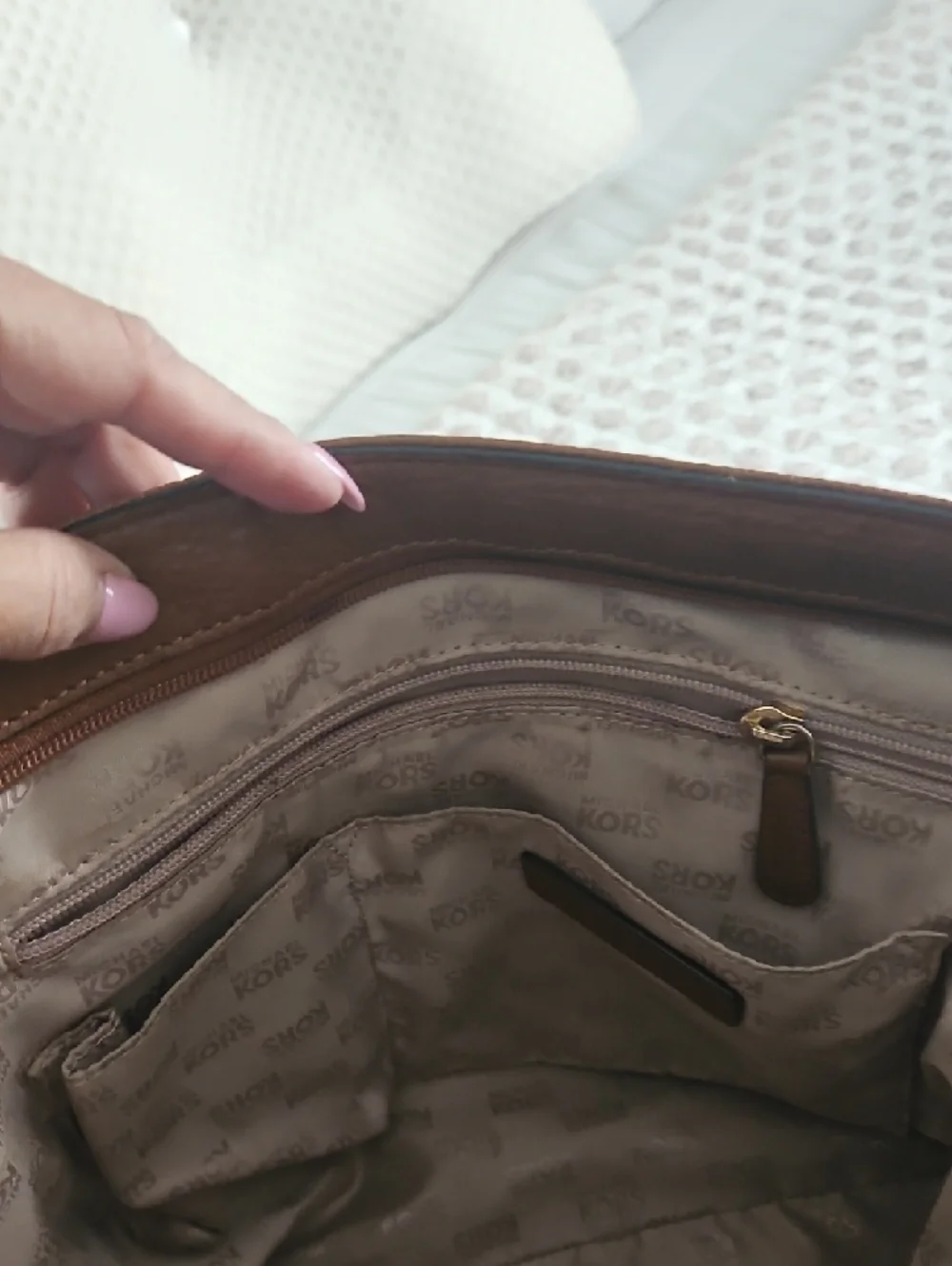 Michael Kors Cognac Pebbled Leather Hobo with Gold Logo Charm - Picture 7 of 14